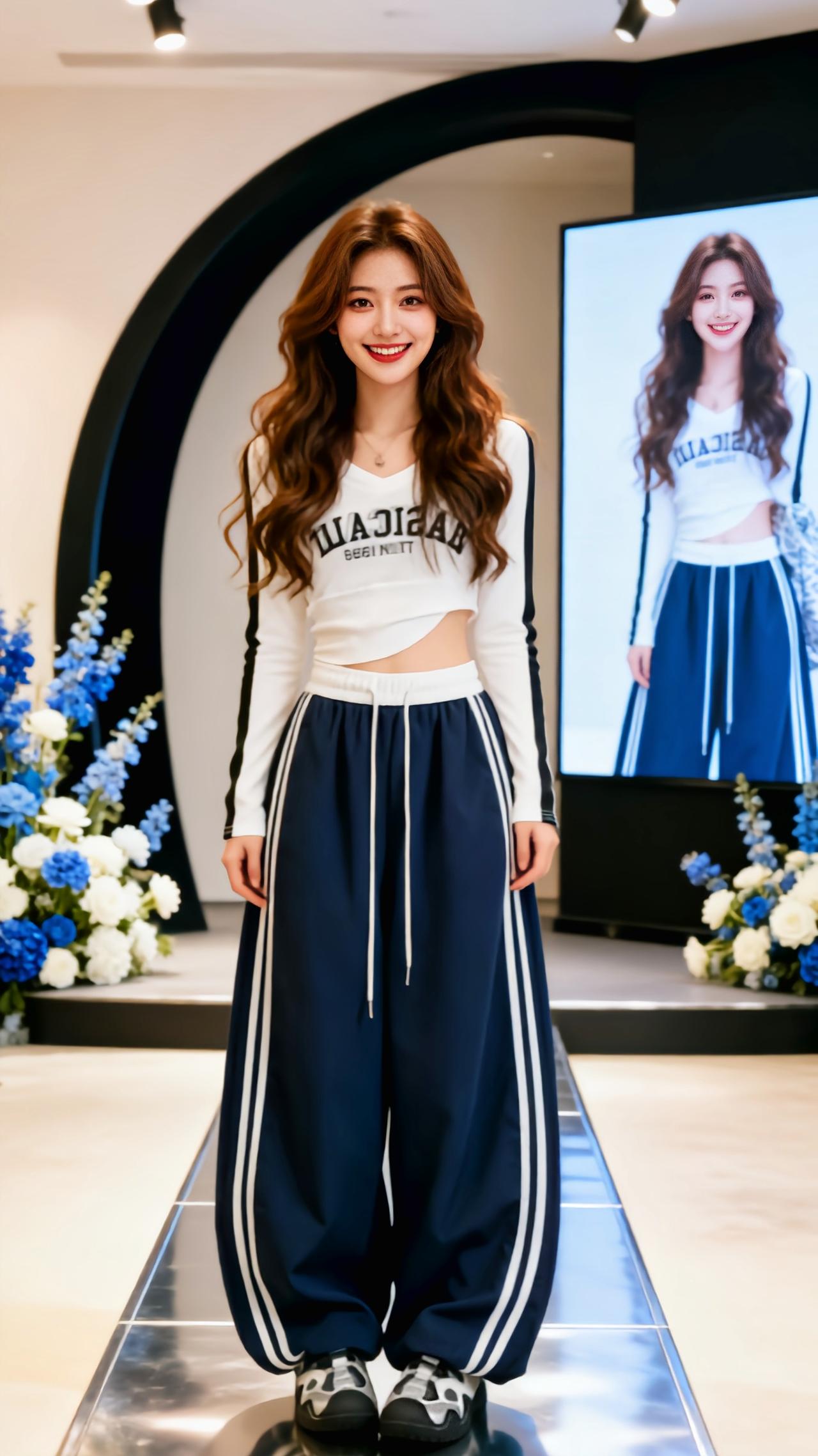 高腰阔腿运动裤子 阔腿裤运动装 女孩潮流穿搭 运动宽松阔腿裤 活力运动装