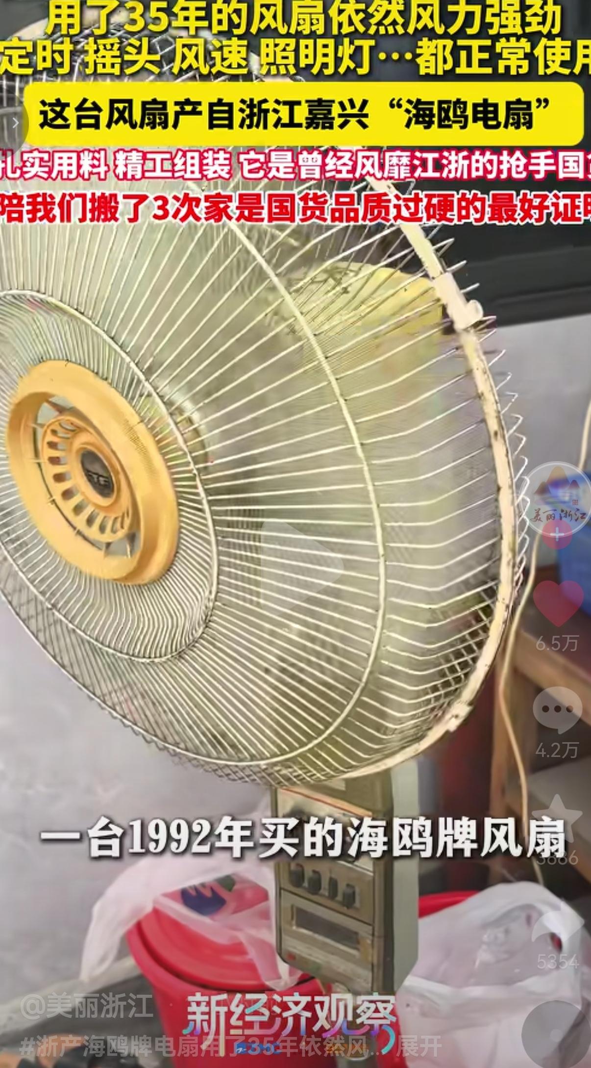 在浙江庆元姚先生的家里，有一台老物件，写个老物件是浙江嘉兴出产的海鸥电扇，掐指一