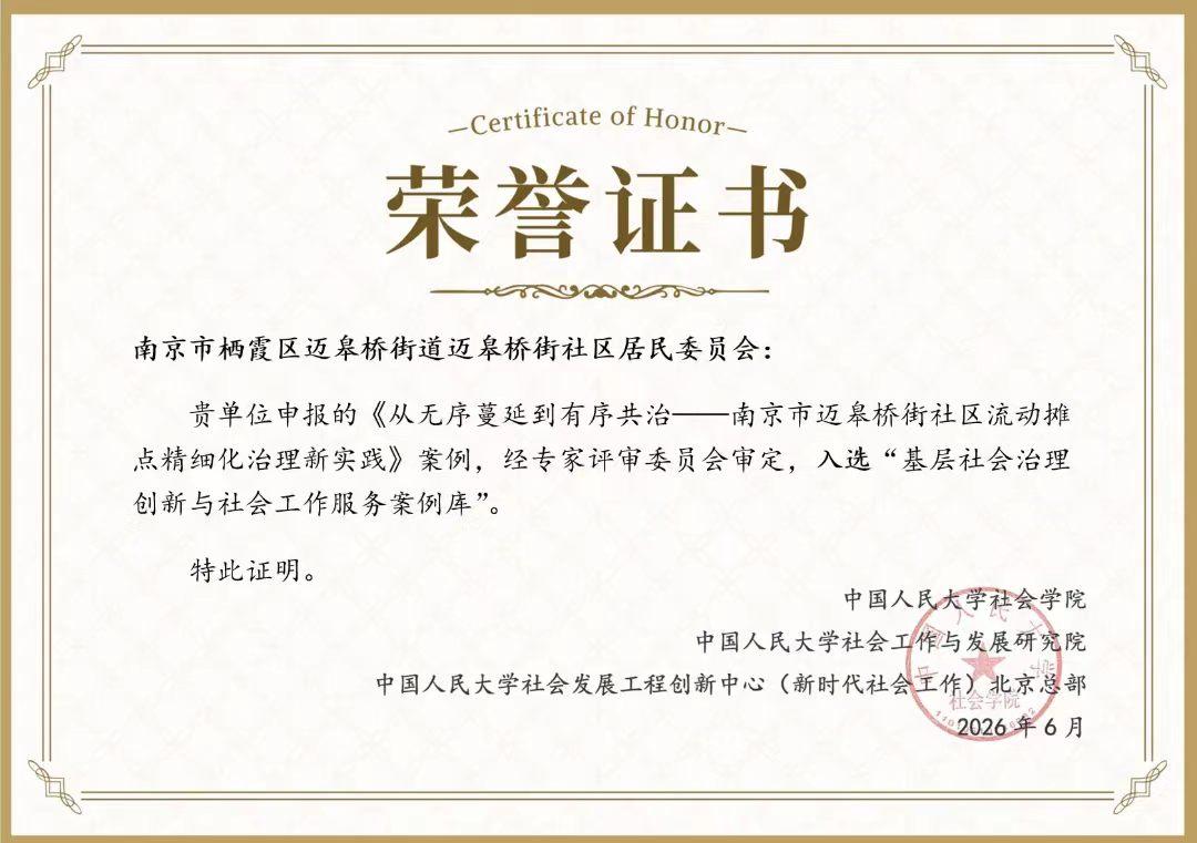 近日，南京迈皋桥街道社区，夜市治理工作，入选全国优秀案例。（如图：1所示）对此，