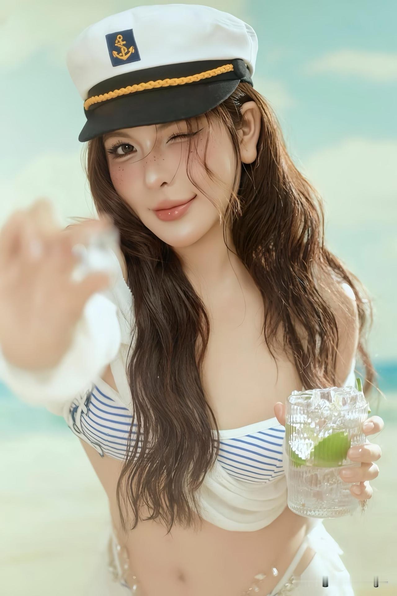 这位小姐姐穿着水手服，很可爱！