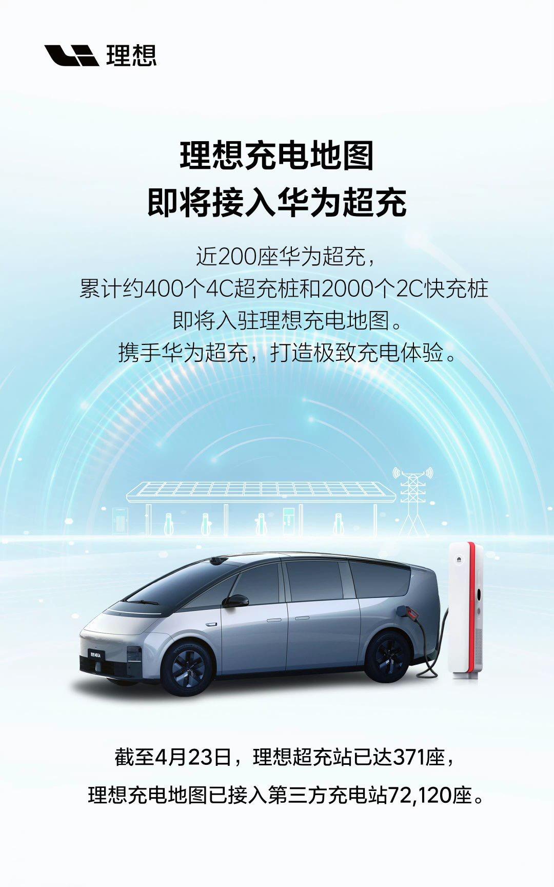 理想接入华为超充系统。华为的实力足以影响造车新势力，不仅是超充，其他方方面面都是
