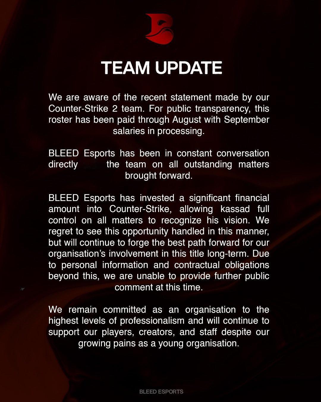 Bleed发布声明回应kassad的欠薪指控！新加坡俱乐部表示队员们的工资已经支