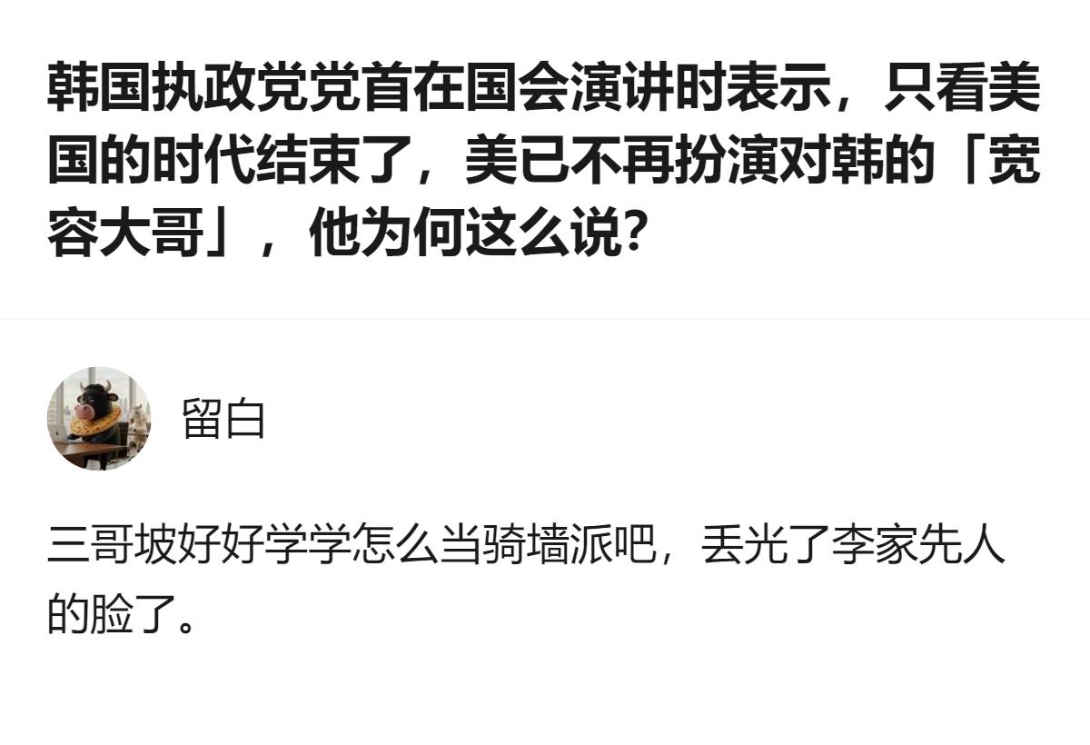 从现有信息看，韩国执政党党首金民锡在国会演讲中称，美国不再是对韩的“宽容大哥”，