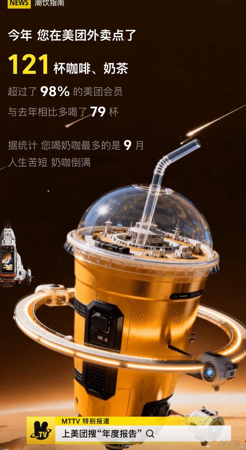 罗永浩一整年点了557杯咖啡奶茶美团年度报告上线了，今年咖啡杯数比去年多了一百多