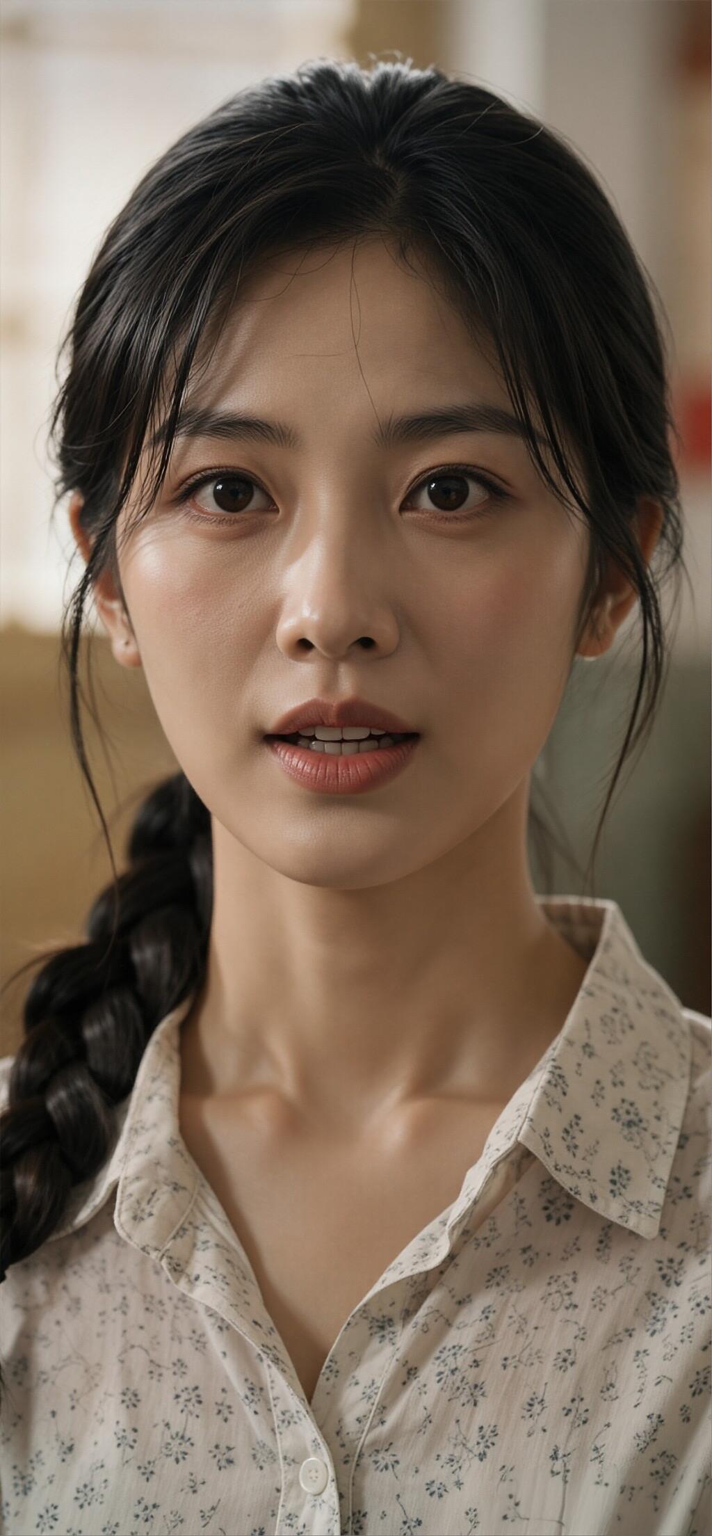 那低垂的发辫，
是岁月编织的诗行，
那清澈的眼眸，
是灵魂透出的光亮。

不必问