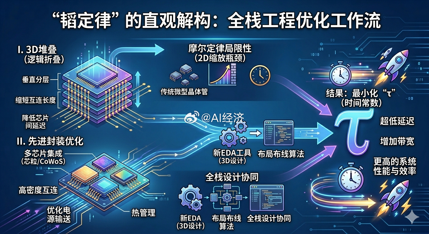 “韬定律”最 直白准确的叫法 应该是既有 3D堆叠/逻辑折叠技术 封测优化 工程