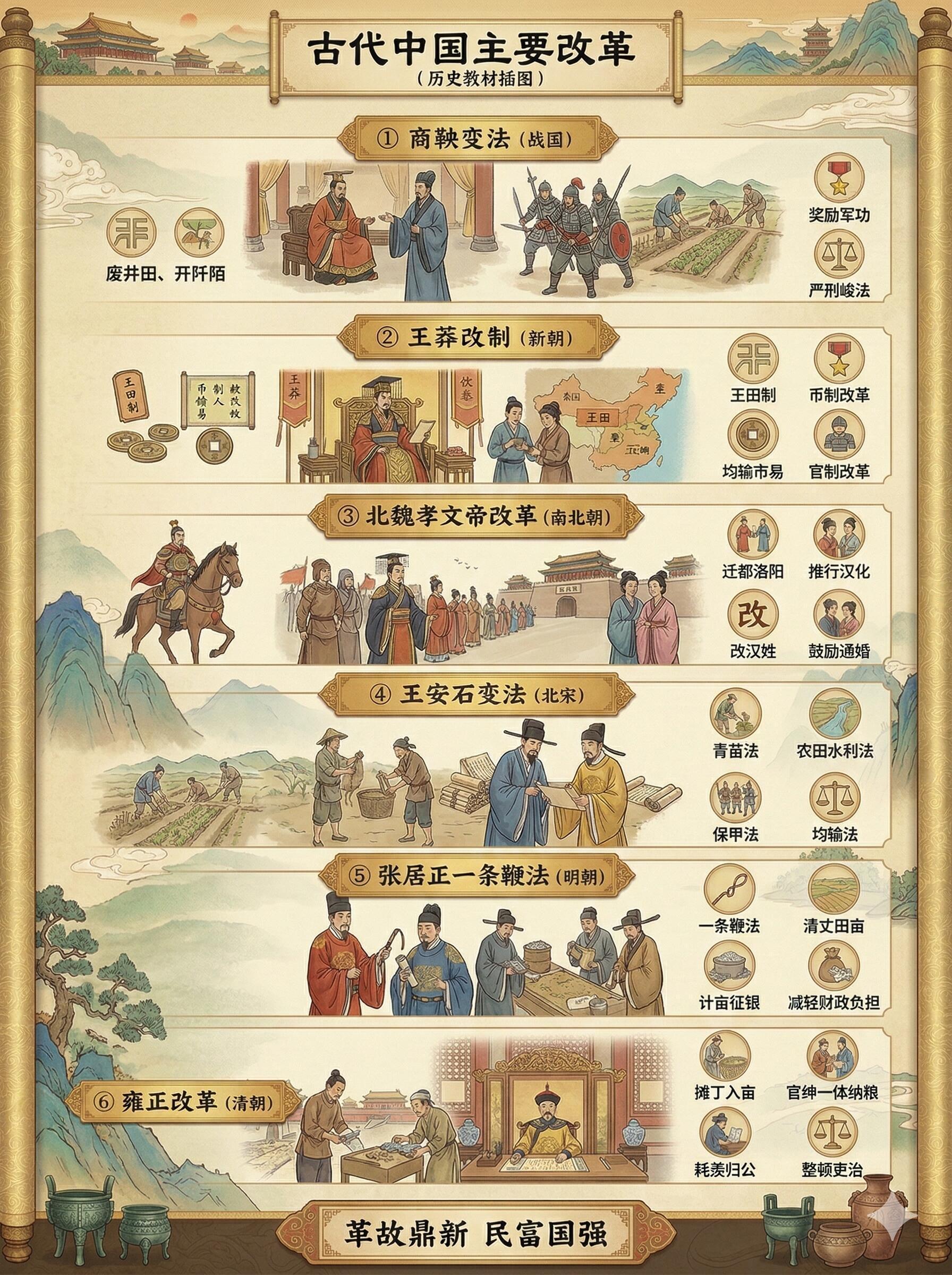 一图了解古代六大改革。 