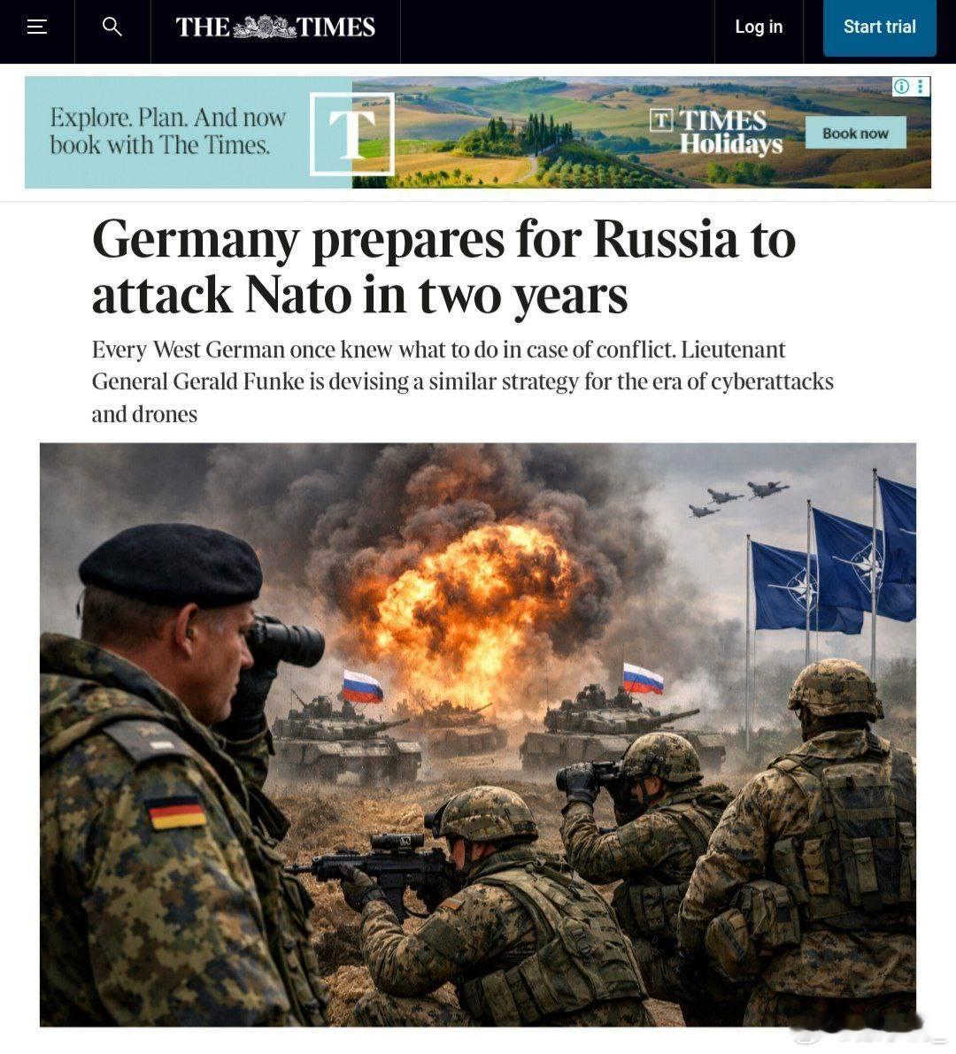 泰晤士报渲染德俄再次开战，声称德国正为两年后俄罗斯进攻北约做准备： 