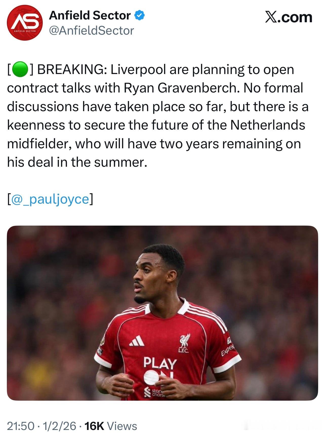 乔伊斯两条消息：1. 跟之前的报道不同，格拉文贝赫之前还没和我军进行过正式的续约