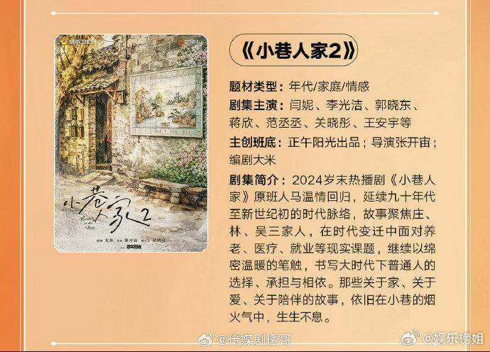曝小巷人家2长辈组退居辅线期待 