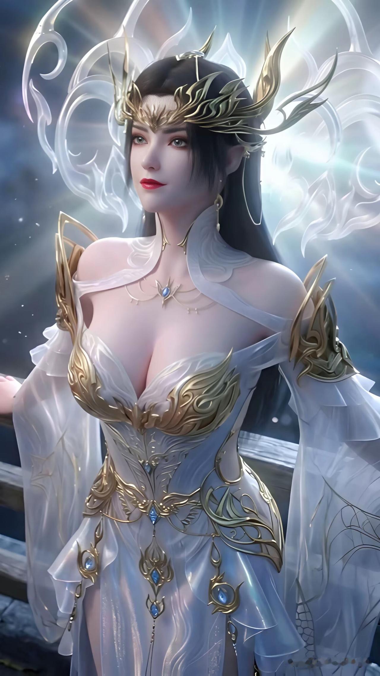 “仙子轻坐云间，金冠映雪光”，这画面太美啦！仿佛看到一位身着华服、头戴金冠的仙子