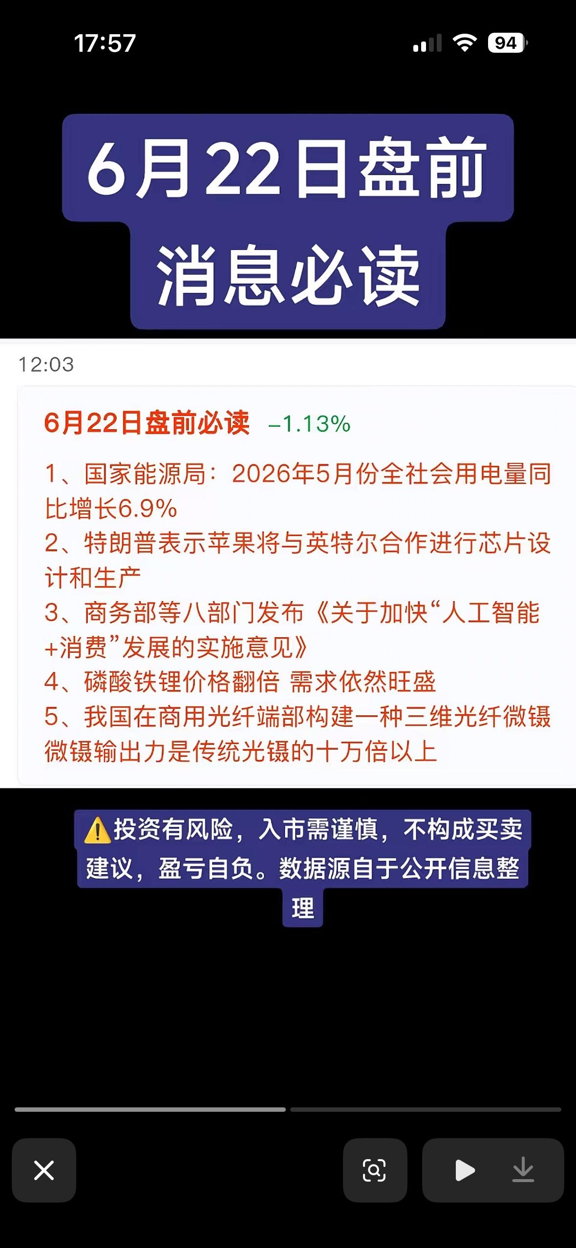 6月22日盘前必读！苹果要造芯、AI消费火、电池涨价，小心你的钱包！

6月22