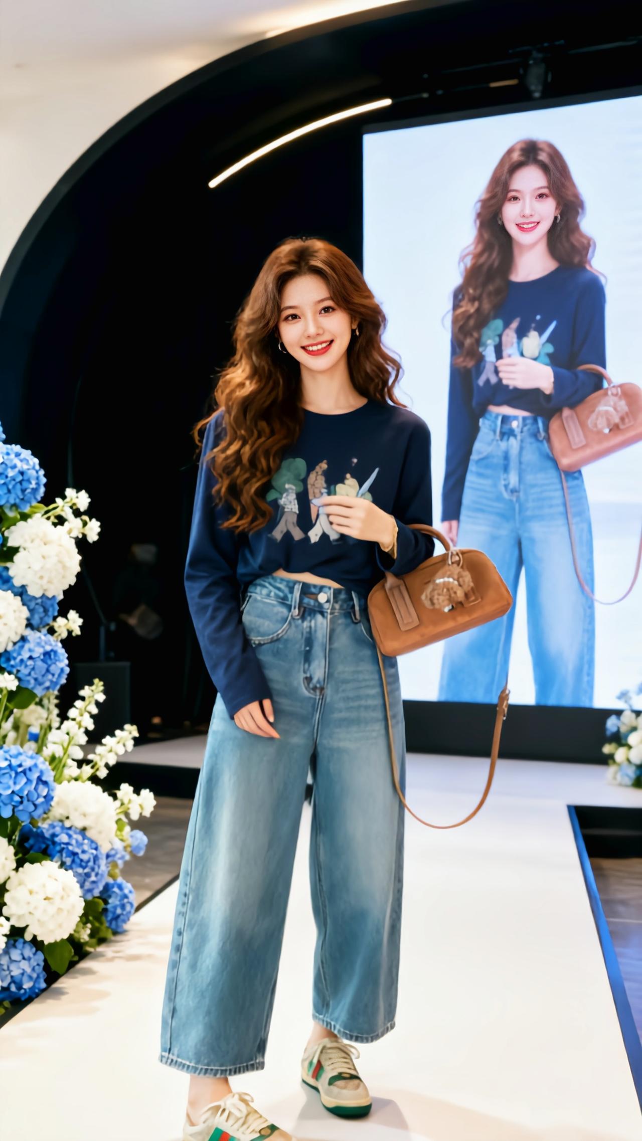 牛仔裤穿搭 牛仔裤yyds 牛仔裤 爵士蓝阔腿牛仔裤 复古蓝牛仔裤返场