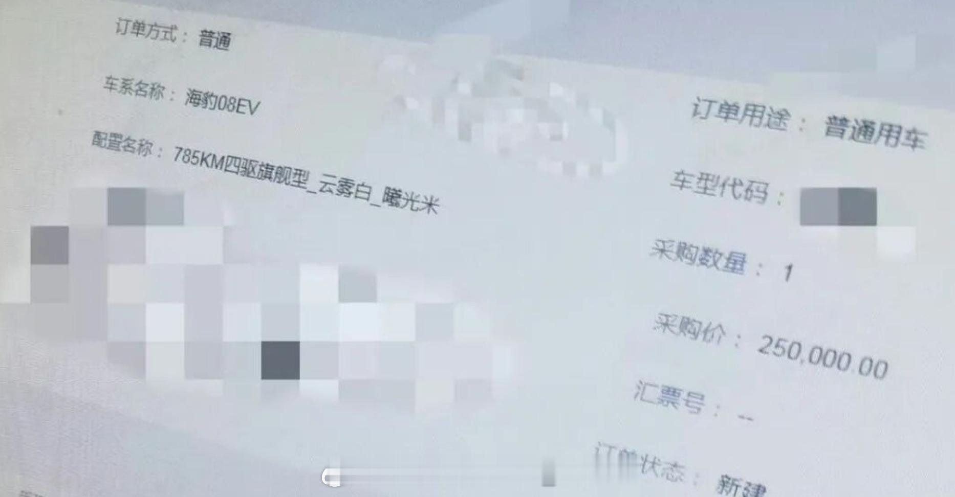 近日，比亚迪海豹08 EV扣款曝光，价格为25万左右，785KM四驱旗舰型，低于