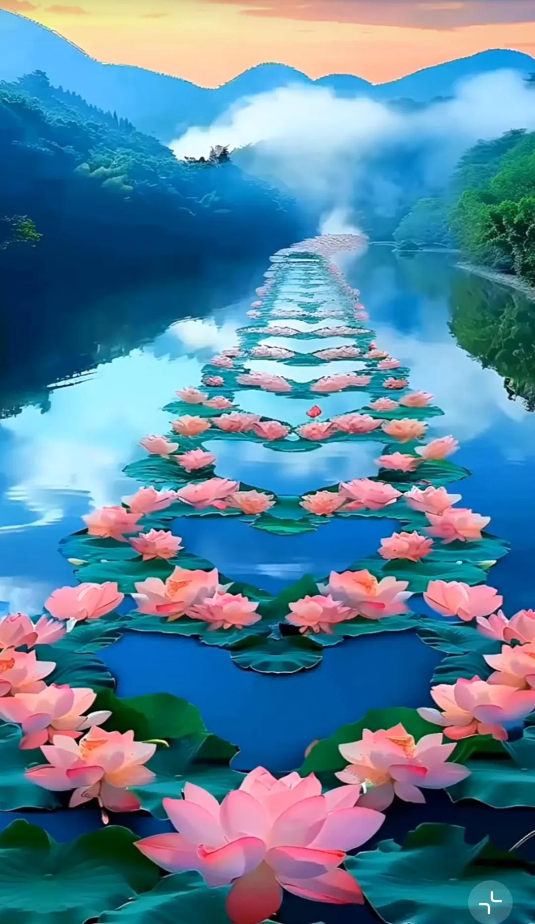 莲花绽放在水上，亭亭玉立，如诗如画。微风拂过，送来阵阵清香，令人心旷神怡。#满池