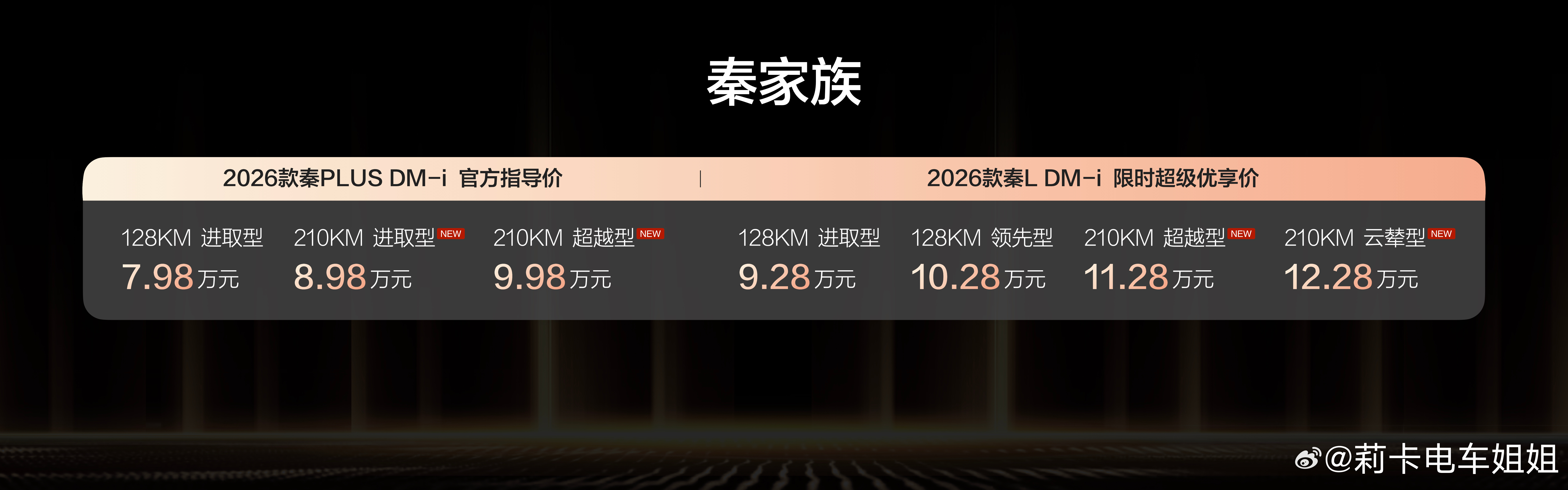 比亚迪秦家族新上了2026款，包括秦L DM-i和秦PLUS DM-i的210K