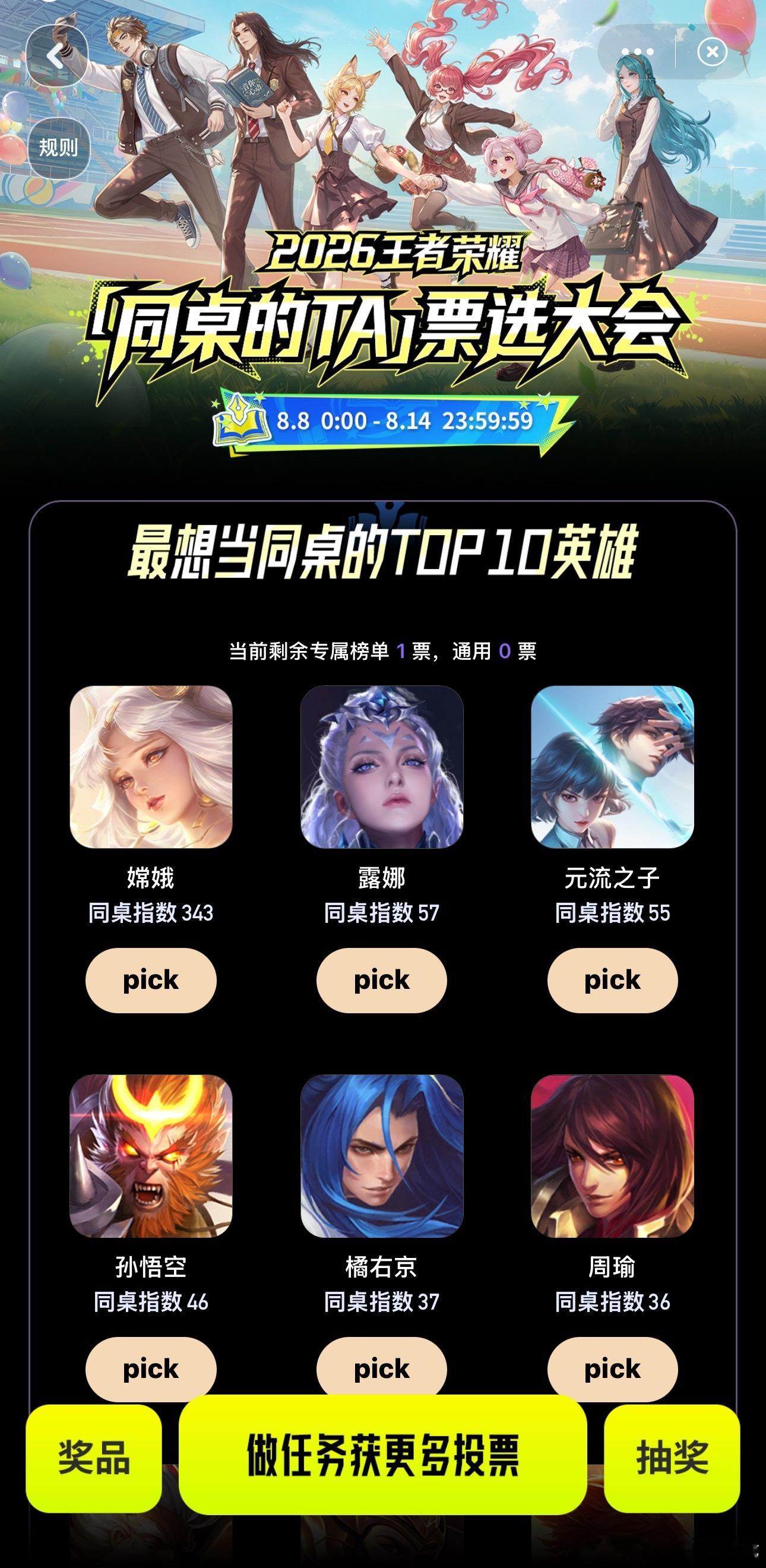 王者荣耀王者峡谷理想同桌王者英雄走进校园 大大家会pick谁当同桌的ta？ 