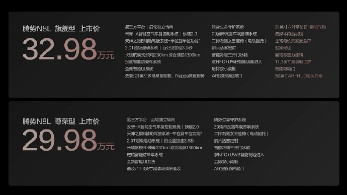 腾势N8L 刚刚发布了，看了一下，29.98万起，确实是非常香的价格了车身5.2