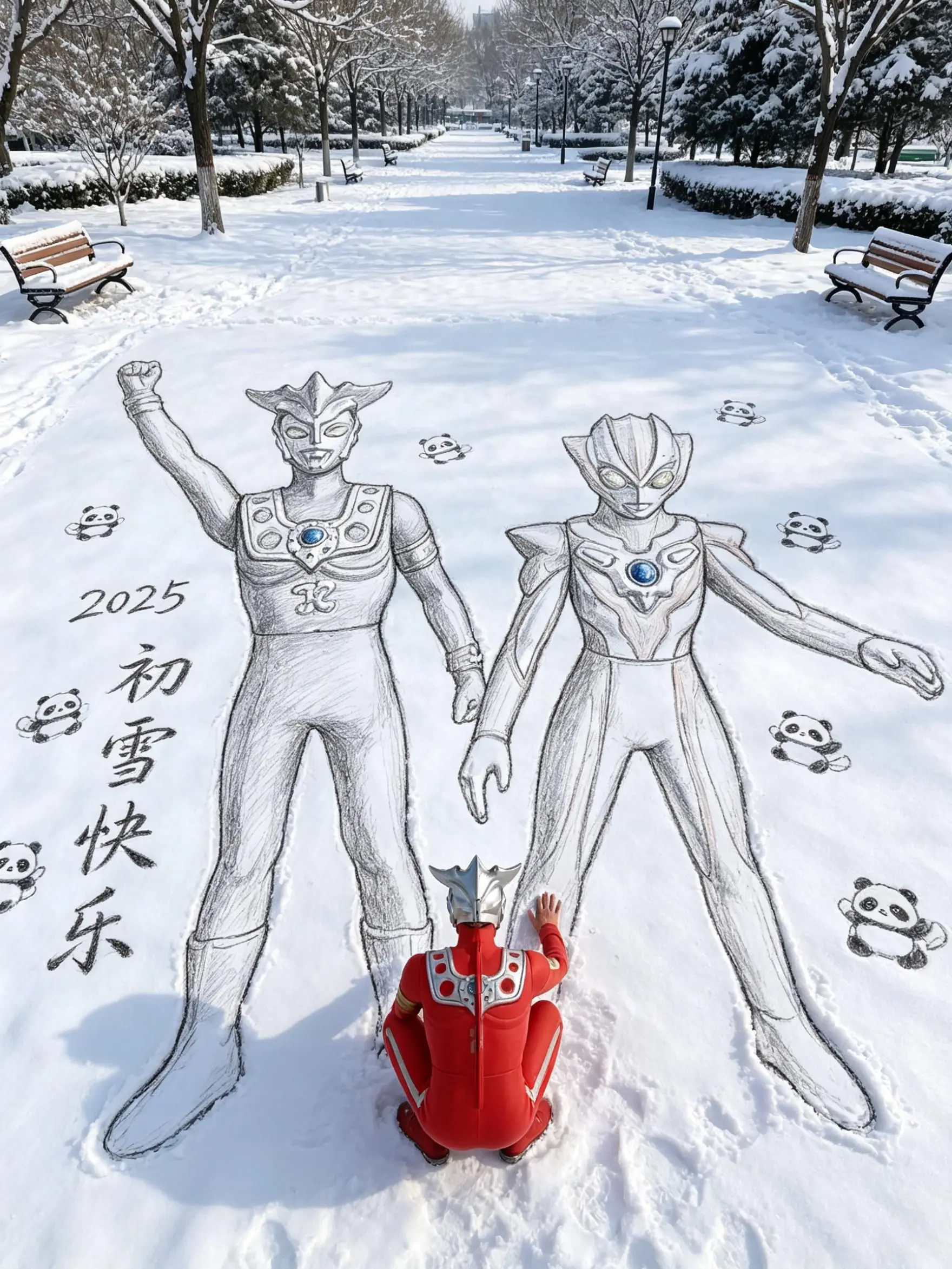 雪地手绘风 在雪地里当画家咯 万物皆有初雪氛围
