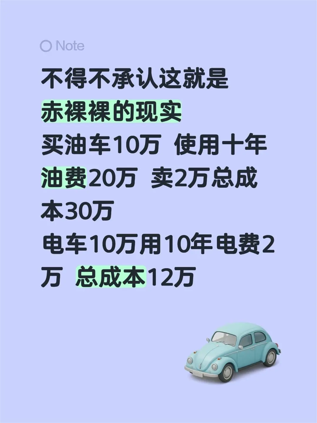 不得不承认这就是 赤裸裸的现实 买油车10万 使用十年 油费20万 卖...