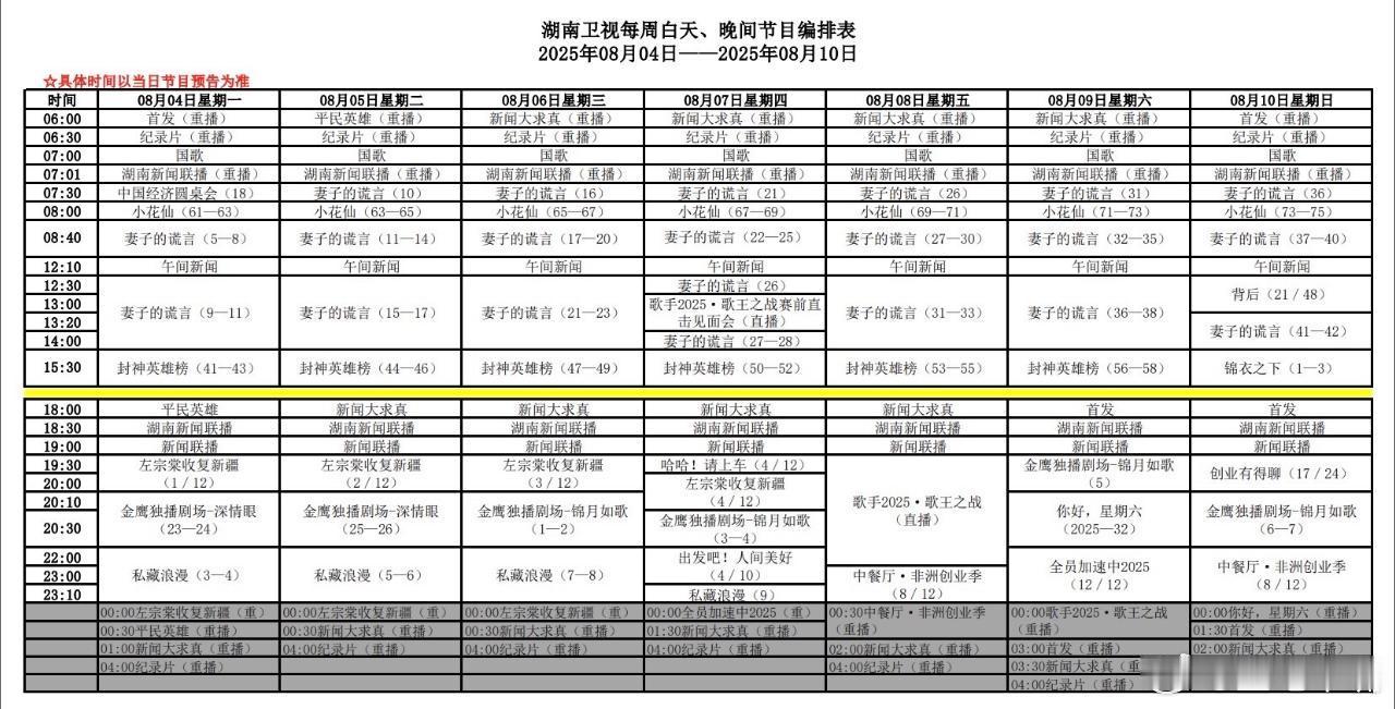 锦月如歌 魔改更新本周湖南卫视编排表！部分地方有变动，周四《锦月如歌》改为20: