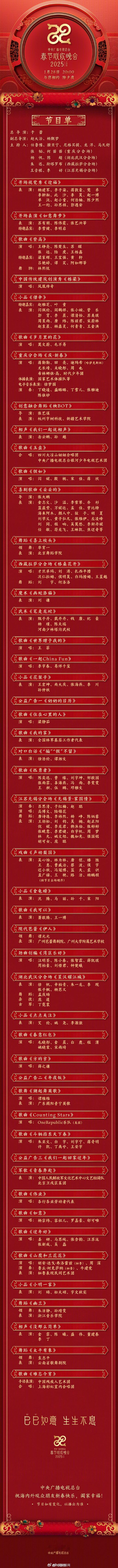 【[话筒]转存！ 蛇年春晚节目单公布 】2025蛇年春晚节目单出炉，你 最期待的
