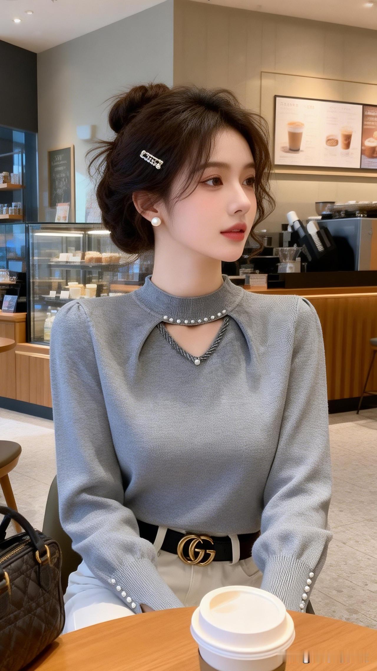 轻纱拂面，咖啡香里话春秋。晒出女性魅力 优雅咖啡馆时光，精致穿搭与咖啡相伴