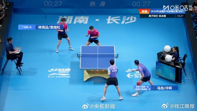 【#龙蟒组合4连胜#】 2026全国乒乓球锦标赛男双半决赛，马龙/战胜/袁烜松，