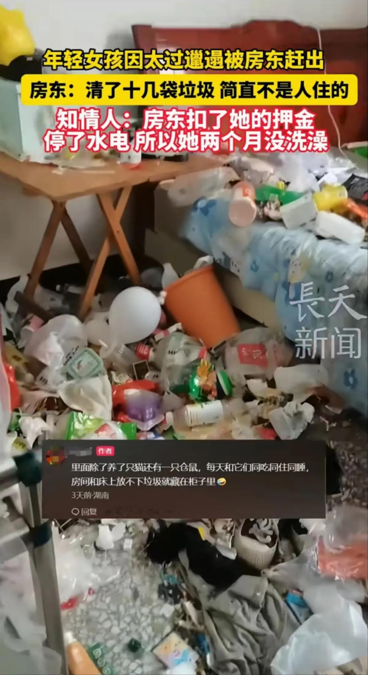 太邋遢，女孩被房东撵走

这个女孩住在租来的房子，但是房子里女孩养了一只猫还有一