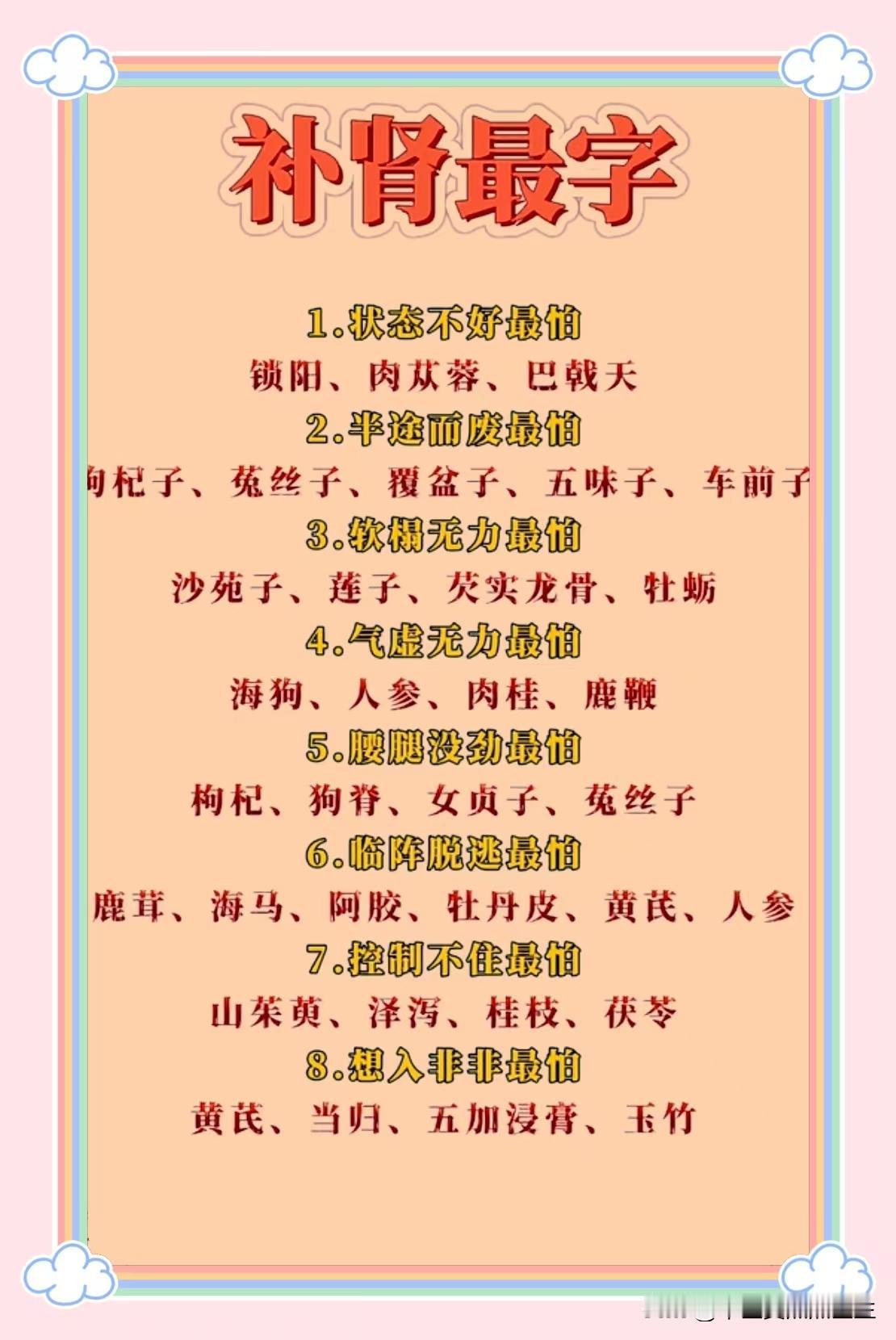 中医补肾“最”字，你知道几个？

1.状态不好最怕锁阳、肉苁蓉、巴戟天

2.半