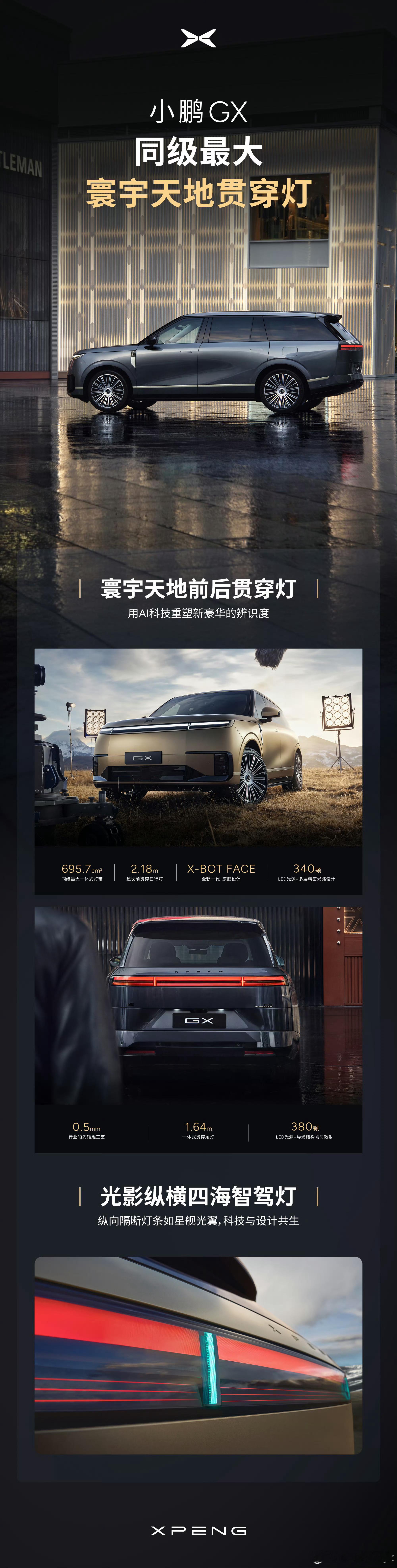 小鹏GX首发同级面积最大一体式灯带小鹏GX这个灯带是真的好大好大大v聊车