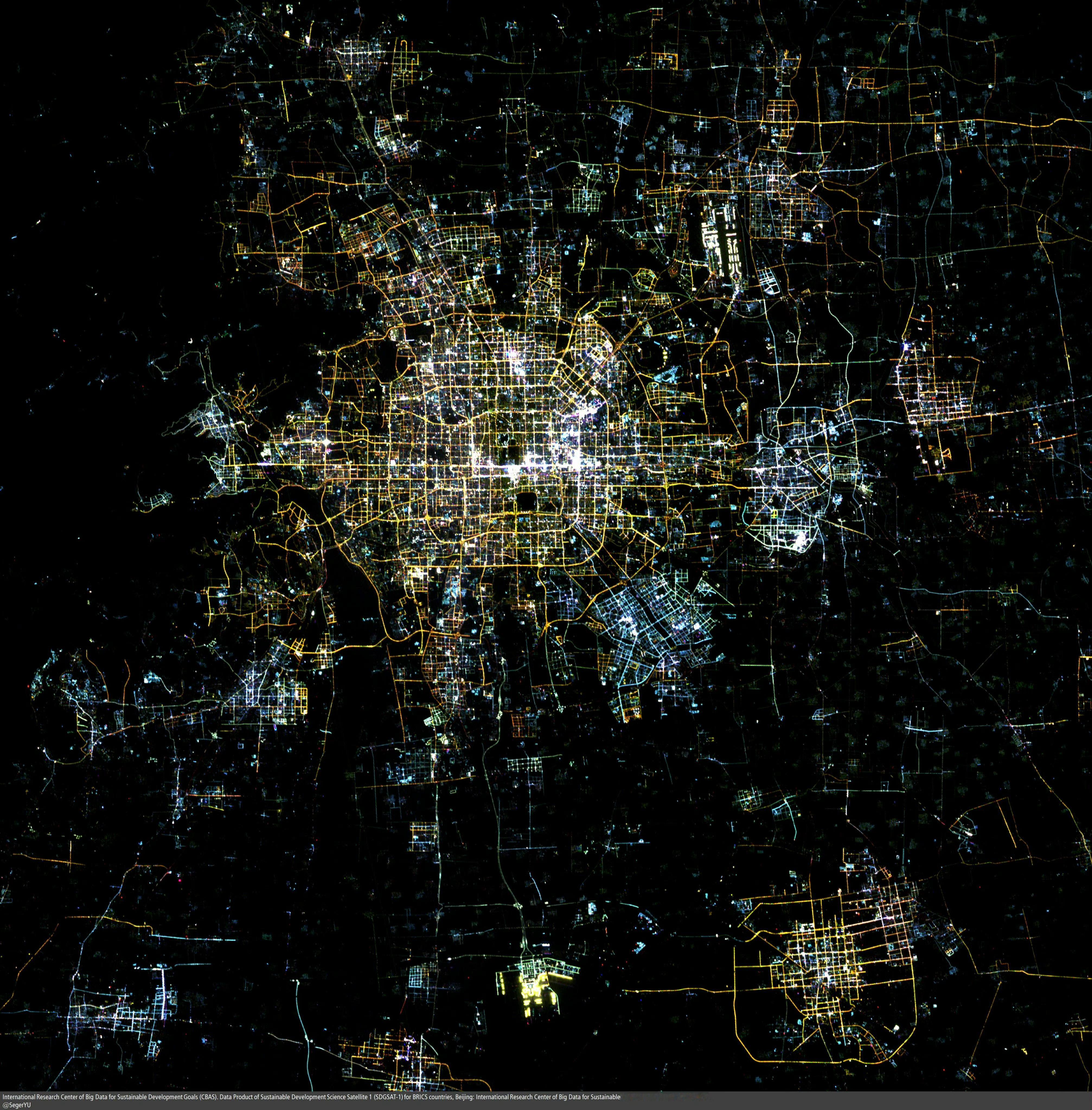 北京夜光遥感图像——图1:可持续发展科学卫星一号2022年拍摄图2:珞珈一号20