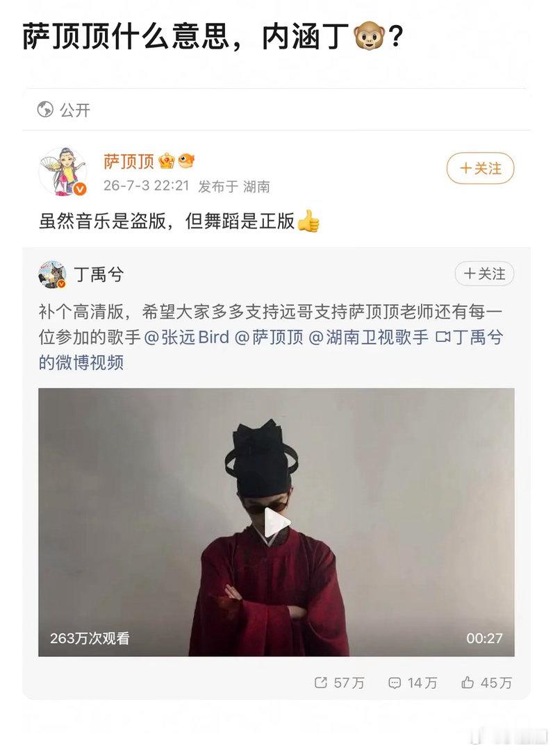 有网友指出萨顶顶内涵丁禹兮，你们觉得是吗～