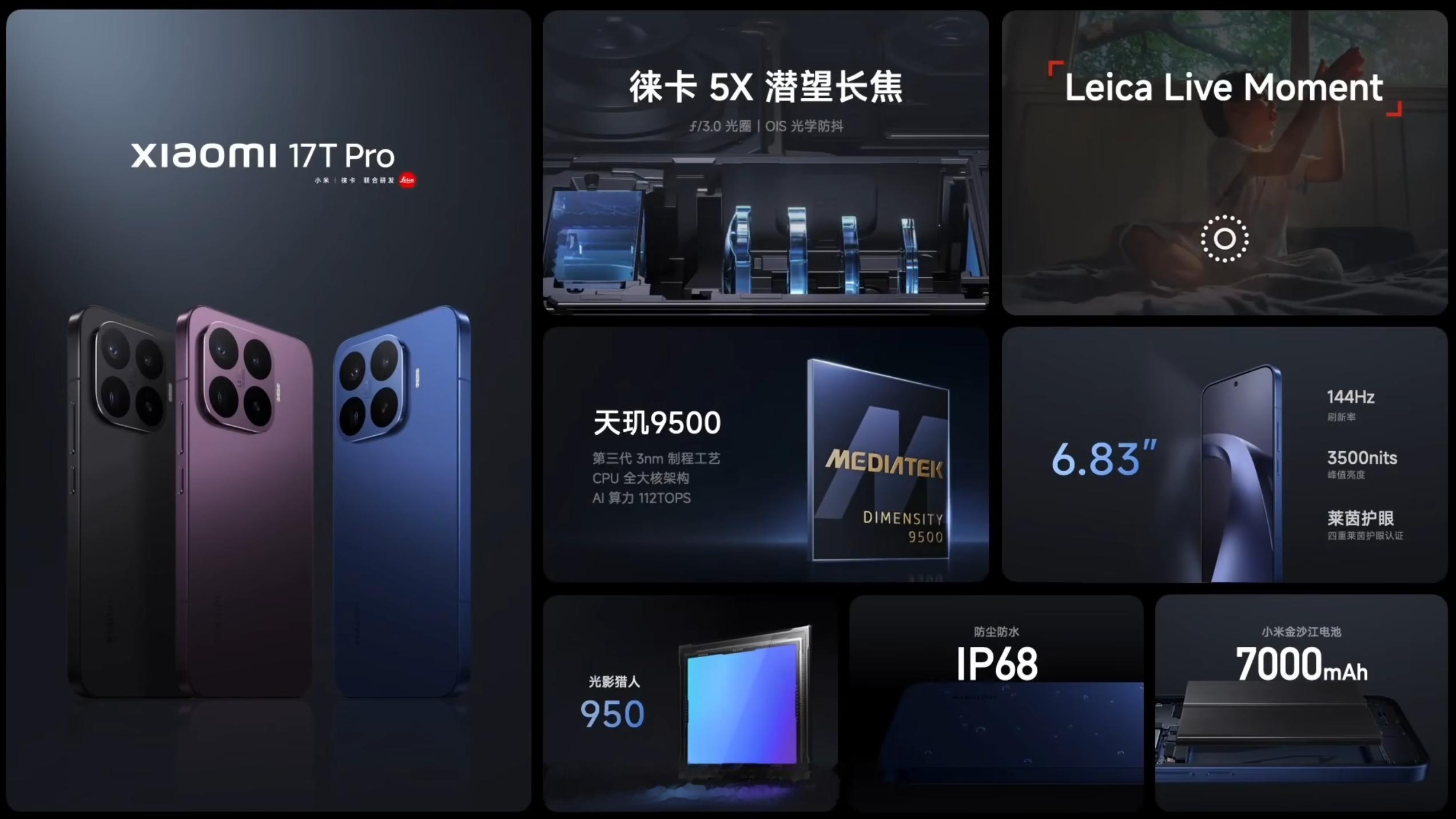 小米 17T Pro 正式发布，12+256GB 暑促价 3999 元、12+5