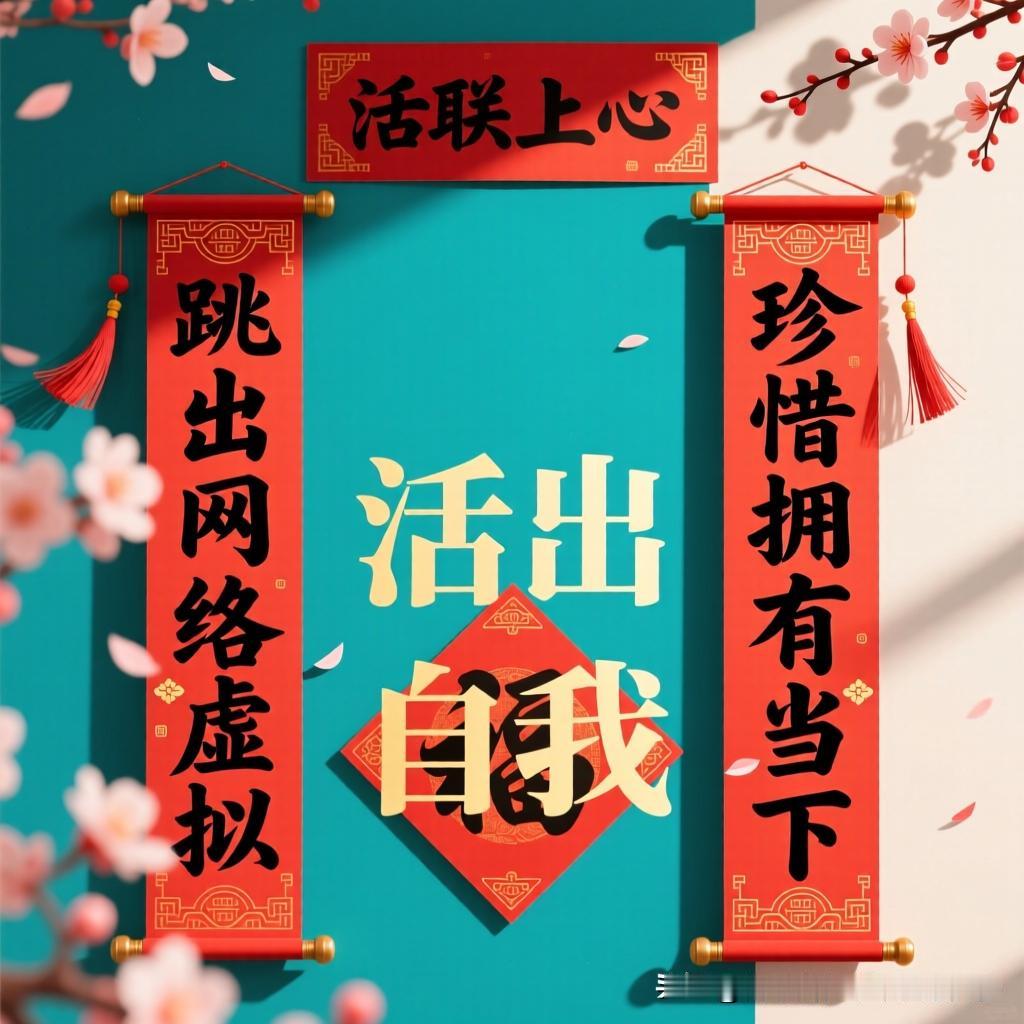 上联：跳出网络虚拟
下联：珍惜拥有当下
横批：活出自我

有些话，看似简单，却字