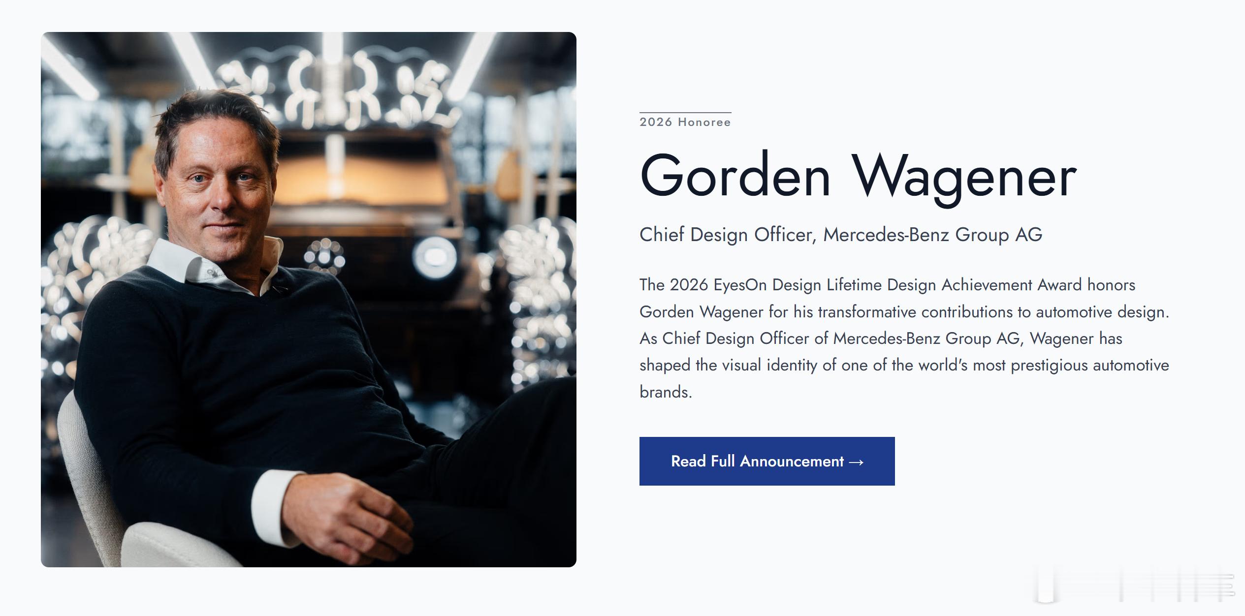 瓦格纳获奖奔驰号外 eyesondesign 终身成就奖 