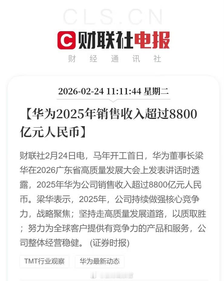 华为 2025 年销售收入超过 8800 亿元人民币。华为308_IO新能源汽车