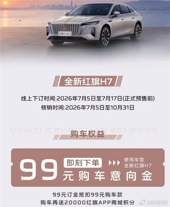 定位中大型车！全新红旗H7开启盲订 