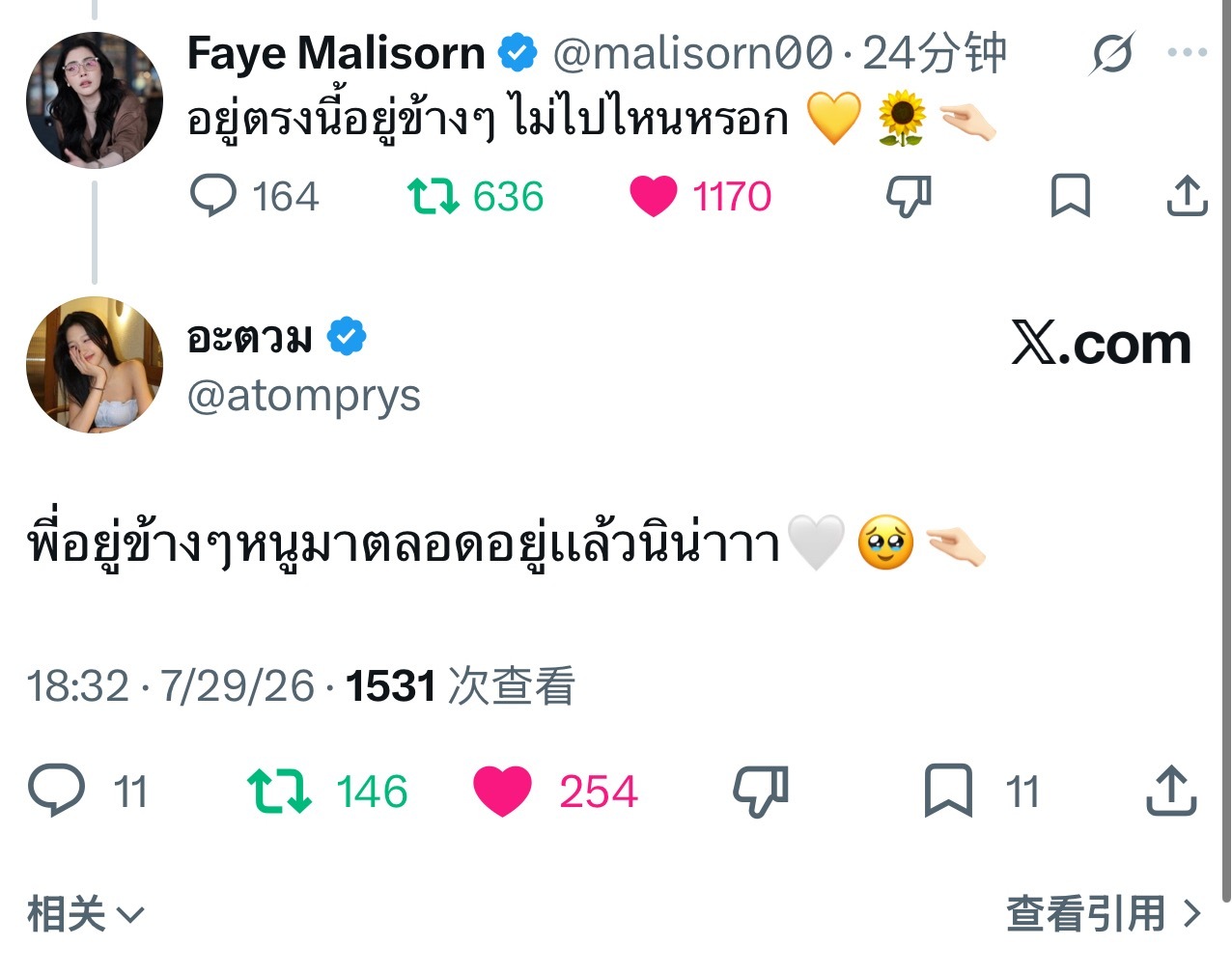 FayeAtom_TH  🌻🍑fayeatom 桃回复鸭：姐姐一直都陪在身边