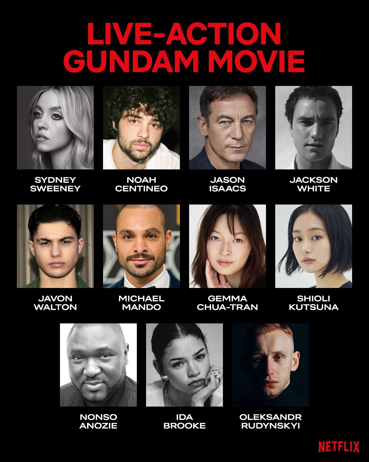 网飞真人电影版《高达》演员阵容正式公开：“悉尼妹”西德尼·斯威尼、诺亚·琴蒂内奥