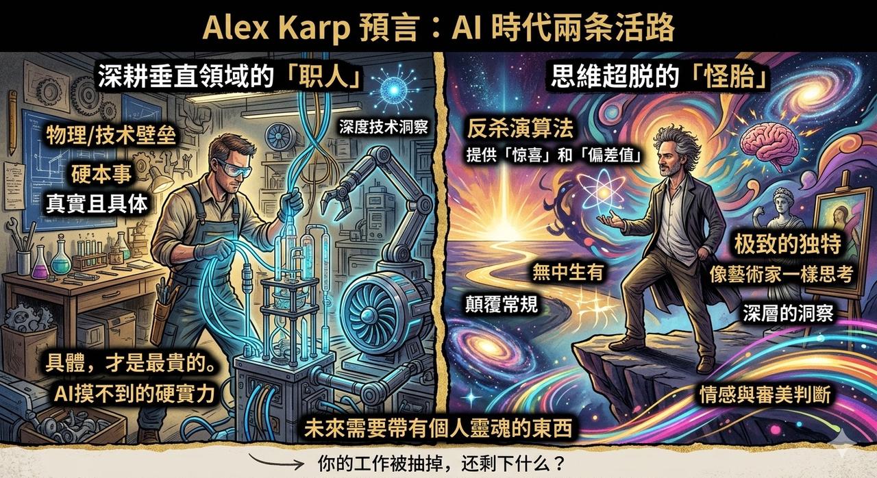 AI时代，你大概只有两条路可以走。
最近看到 Palantir 的 CEO Al