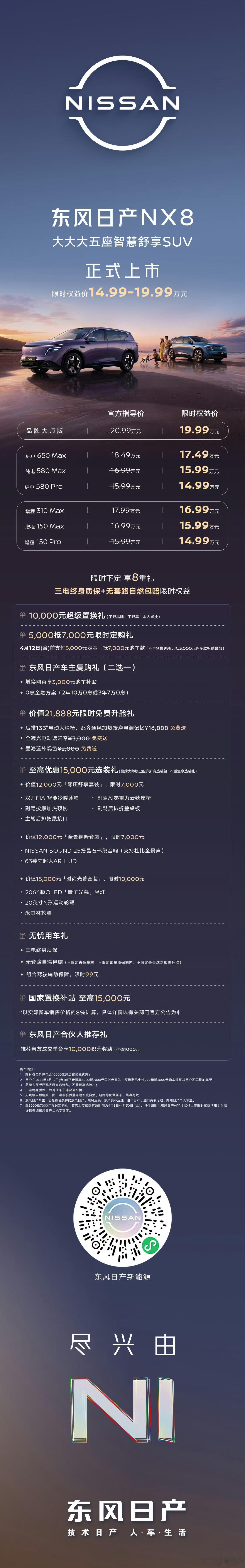 东风日产NX8的上市啦。14.99-19.99万这台车车长4.87米但是内部空间