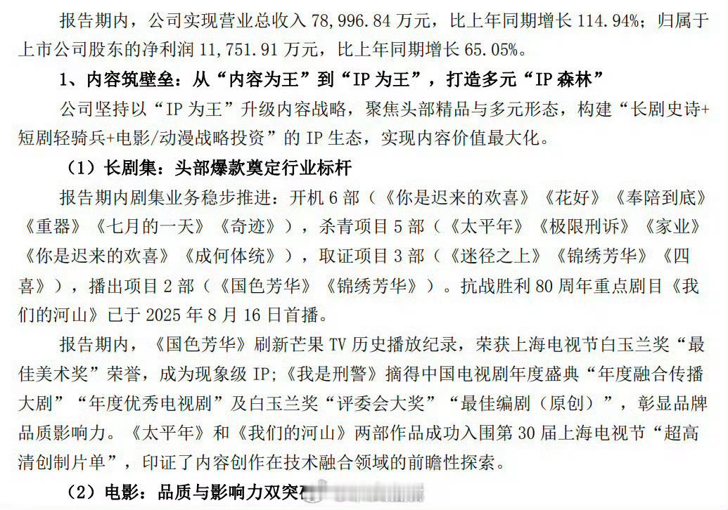 杨紫李现国色芳华、锦绣芳华的播出成绩太出众了，华策用了大篇幅夸夸。[哈哈] ​​
