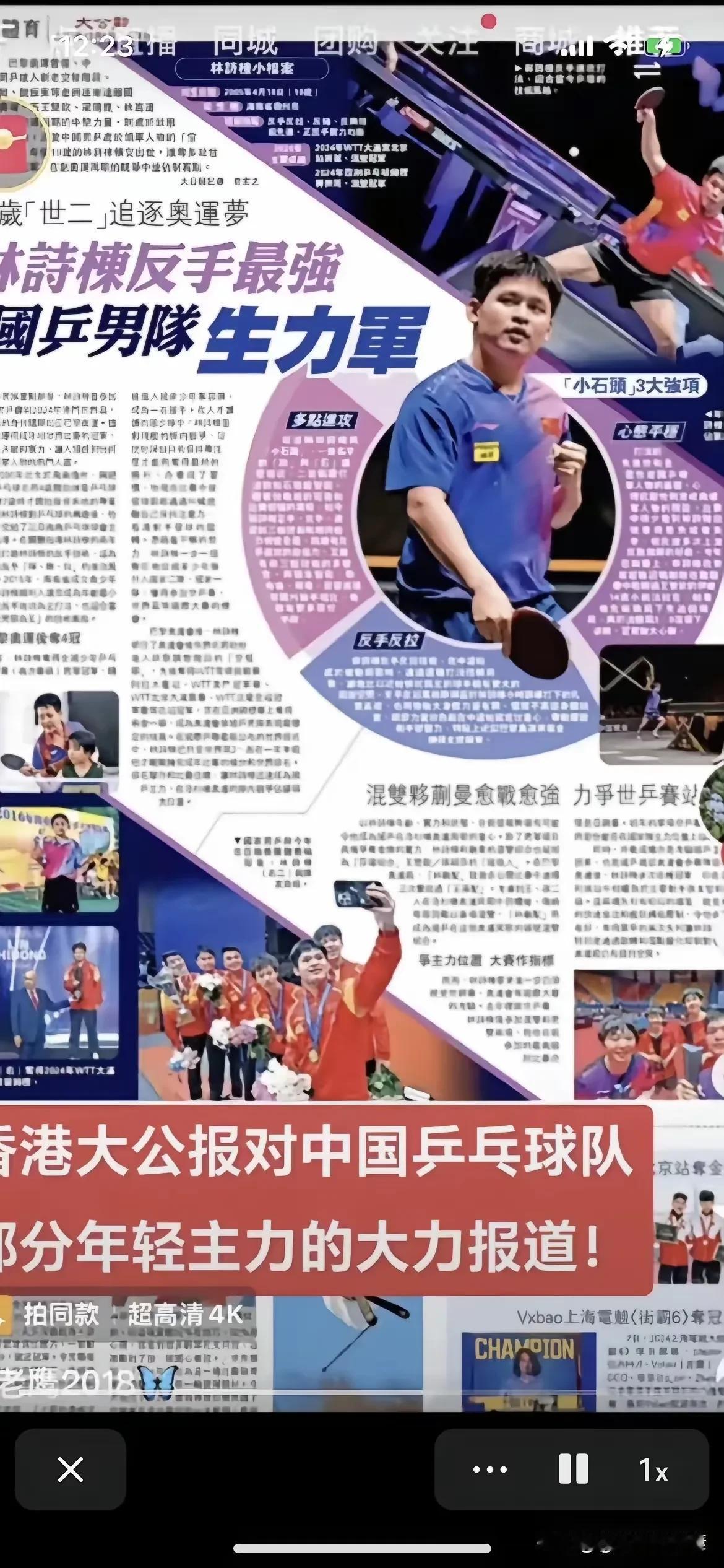 香港大公报盛赞林诗栋！反手最强！
 
香港大公报点赞林诗栋，说他“反手最强”，是