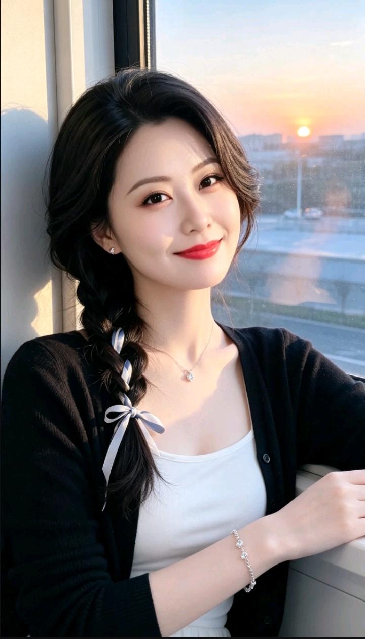 夕阳下，微笑女孩靠窗望。美女的美丽体现在何处呢 一个女人是美貌重要还是人品重要