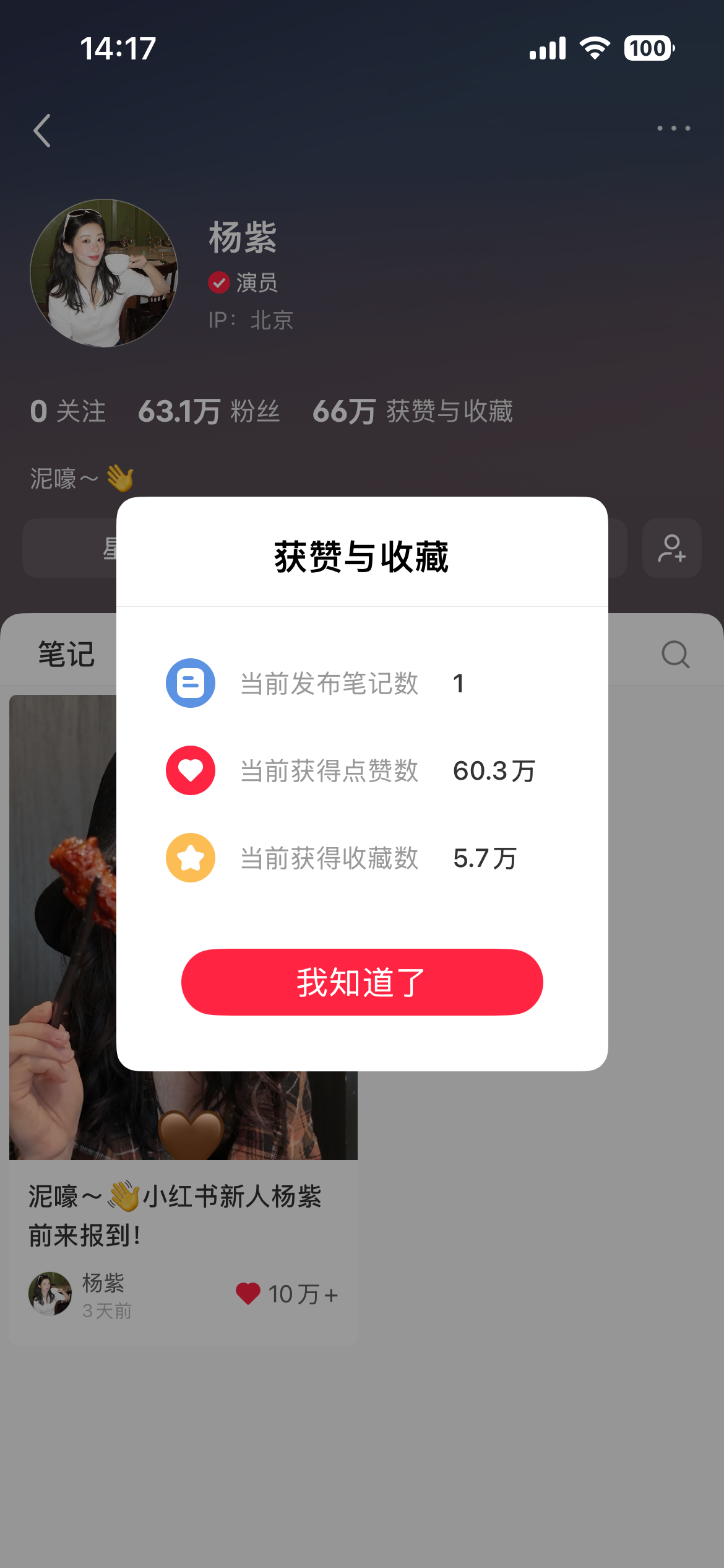 杨紫发的🍠点赞已经破60w了 视后的人气好高啊杨紫