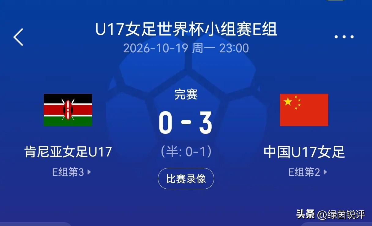 U17女足3-0拿下肯尼亚！开门红背后，两名小将状态亮眼。
 
U17女足世界杯