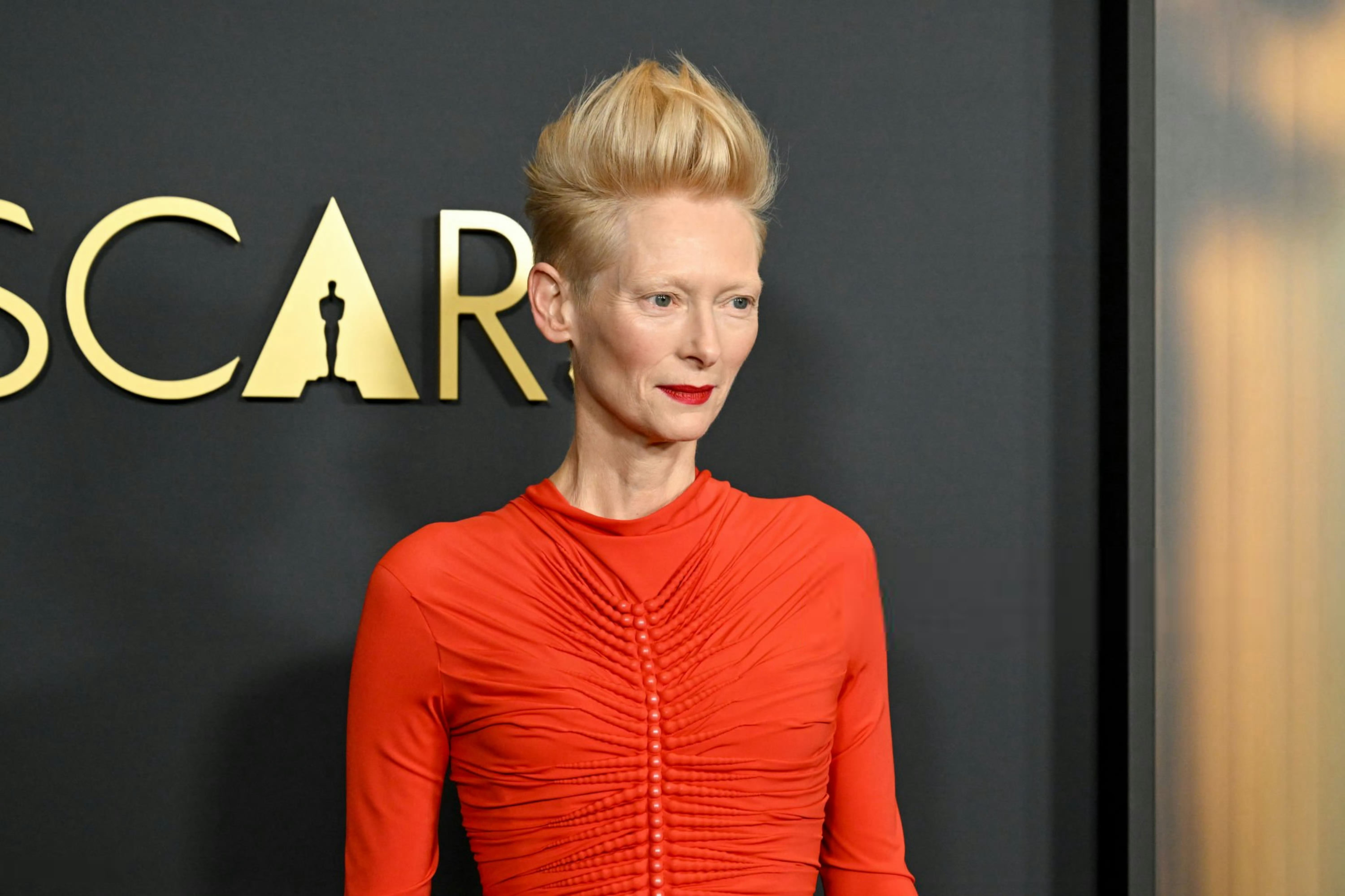 亮相第15届奥斯卡理事会奖的Tilda Swinton，身穿的是Standing