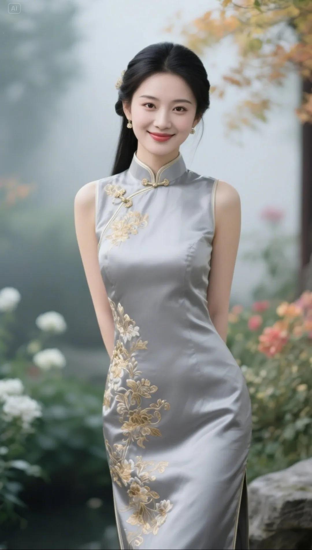 旗袍美女，优雅端庄。
旗袍