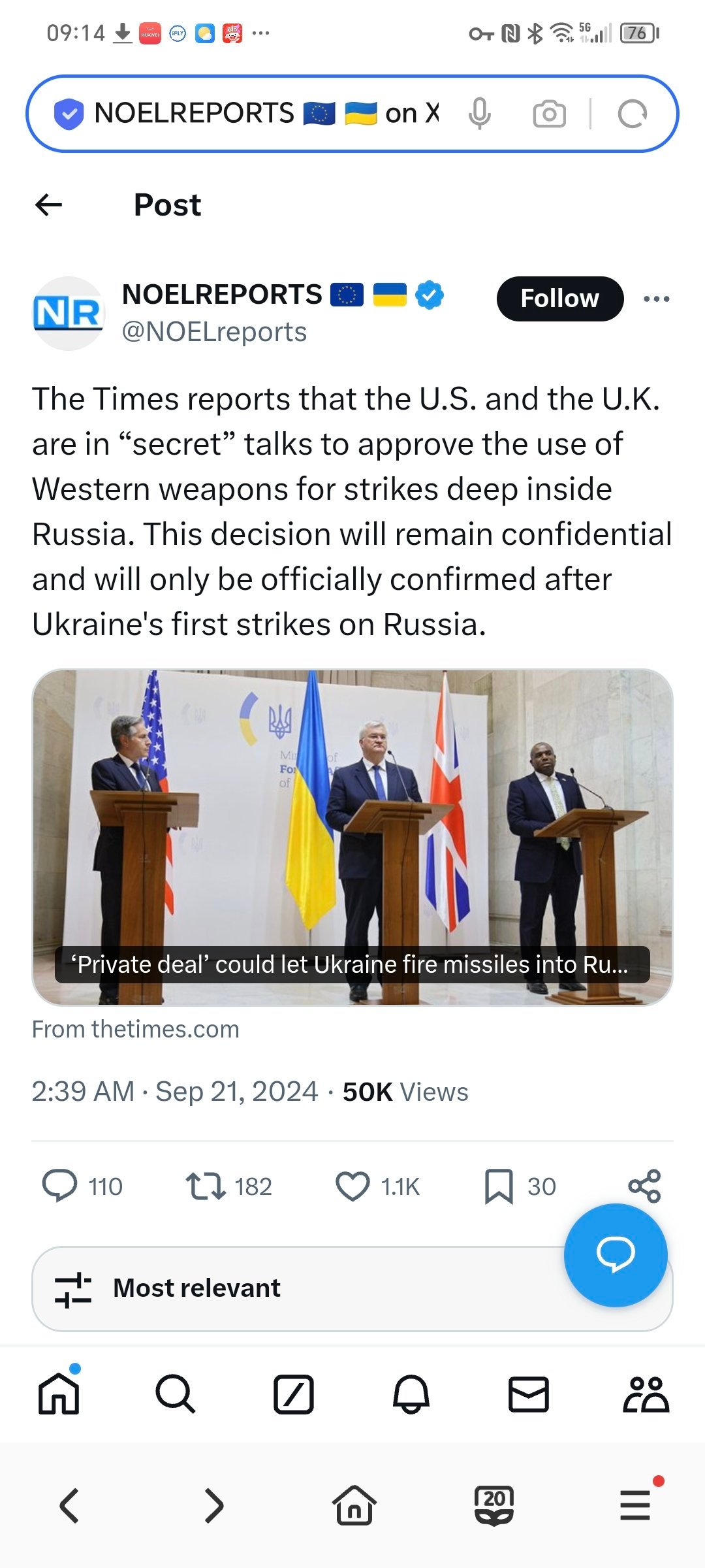 《泰晤士报》报道称，美国和英国正在进行 